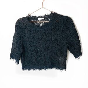 EUC Francesca’s San Joy Black Sheer Lace Crop Top Medium